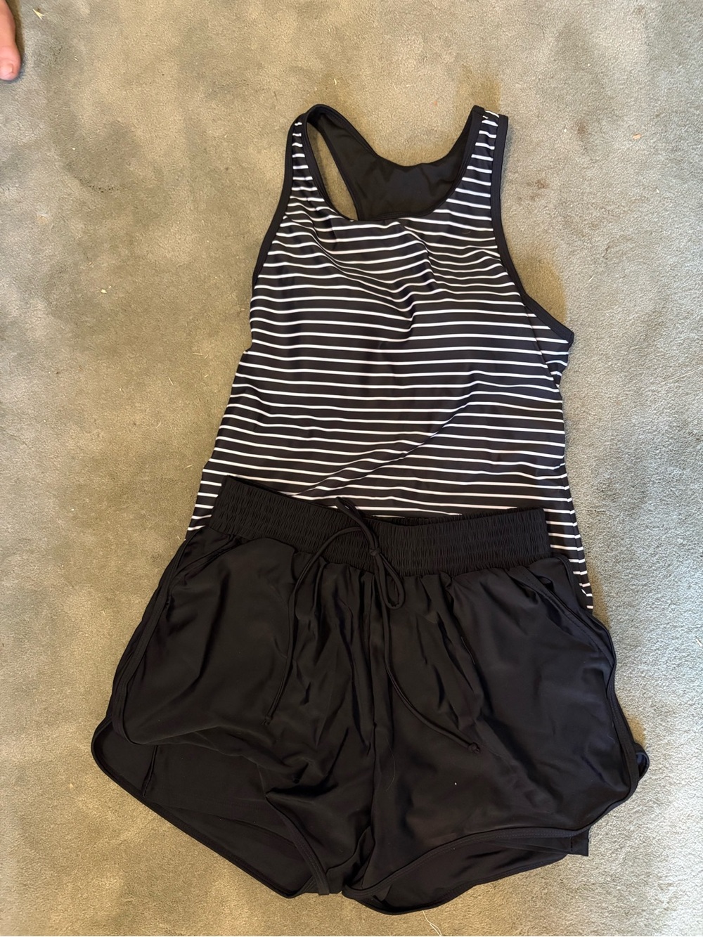 Women’s Black bathing suit shorts and tank